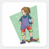 Girl Skateboarder Square Sticker (Voorkant)