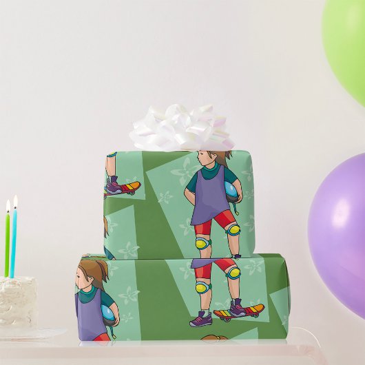 Girl Skateboarder Wrapping Paper Cadeaupapier