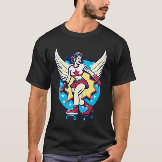 Girl Skating Wings Roller Derby T-shirt (Voorkant)