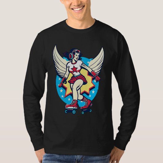Girl Skating Wings Roller Derby T-shirt (Voorkant)