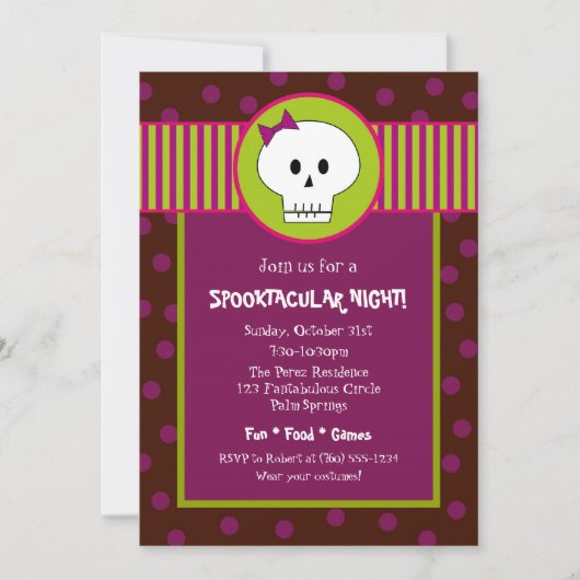 Girl Skeleton Halloween Party Invitation Kaart (Voorkant)