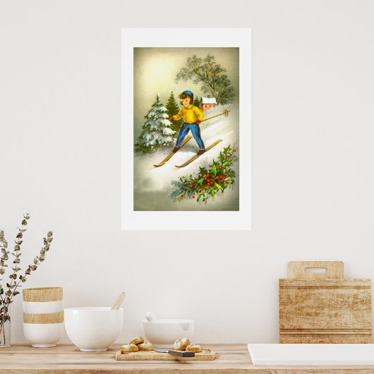 Girl ski-ing poster (Keuken)