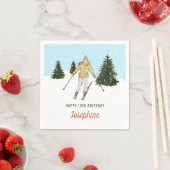 Girl Skiing In Winter Scene Watercolor Birthday Servet (Insitu)