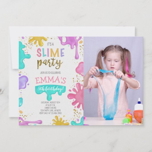 Girl Slime Verjaardagsfeestje Foto Kaart (Voorkant)