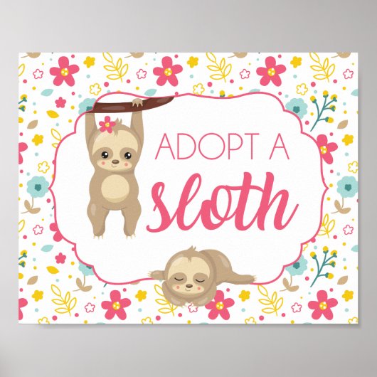 Girl Sloth Birthday Party keurt een Sloth Sign goe Poster (Voorkant)