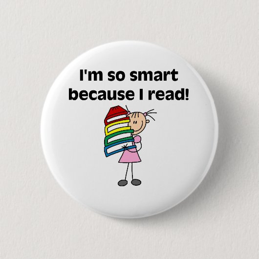 Girl Smart omdat ik lees Ronde Button 5,7 Cm (Voorkant)