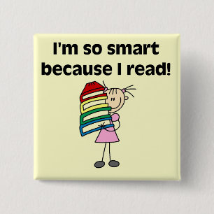 Girl Smart omdat ik Tshirts en cadeautjes lees Vierkante Button 5,1 Cm