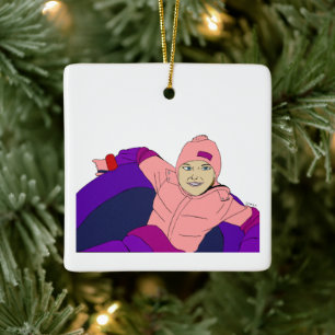 Girl Snow Tubing Keramisch Ornament