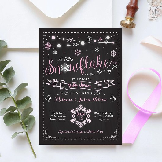 Girl Snowflake Baby shower Invitation Kaart