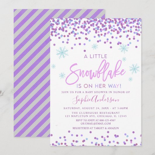 Girl Snowflake Winter Baby shower Kaart (Voorkant / Achterkant)