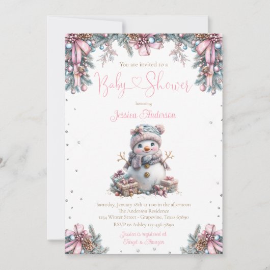 Girl Snowman Baby shower Kaart (Voorkant)