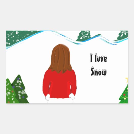 Girl Snowy Winter Day Rechthoekige Sticker (Voorkant)