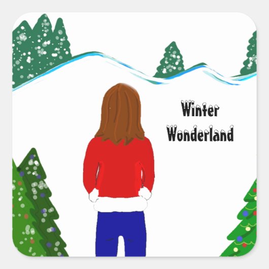 Girl Snowy Winter Wonderland Vierkante Sticker (Voorkant)