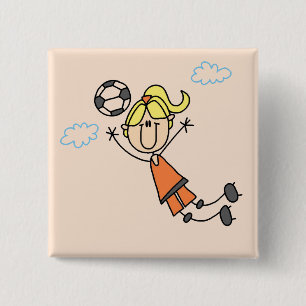 Girl Soccer Jump Tshirts en Gifts Vierkante Button 5,1 Cm