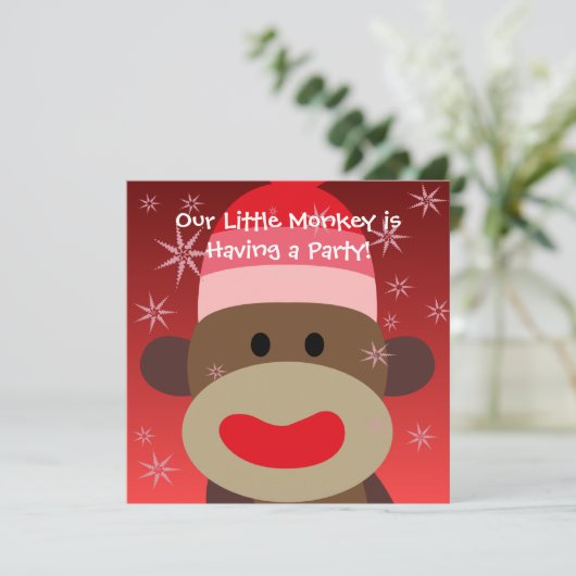 Girl Sock Monkey Birthday Invitation Kaart (Staand voorkant)