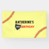 Girl Softball Birthday Party - achtergrond Spandoek (Horizontaal)