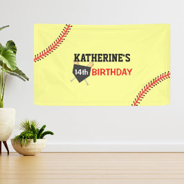 Girl Softball Birthday Party - achtergrond Spandoek