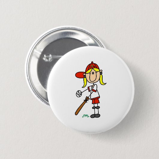 Girl Softball Player Button (Voorkant /achterkant)
