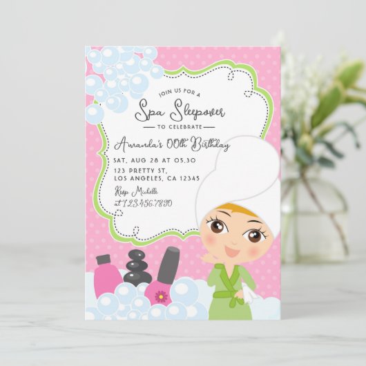 Girl Spa Birthday Party uitnodiging (Staand voorkant)