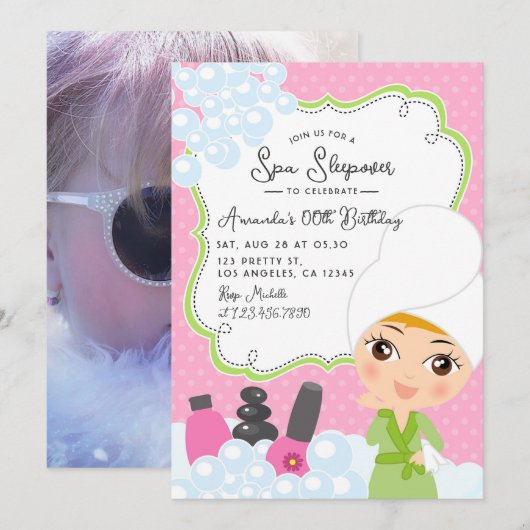 Girl Spa Birthday Party uitnodiging (Voorkant / Achterkant)