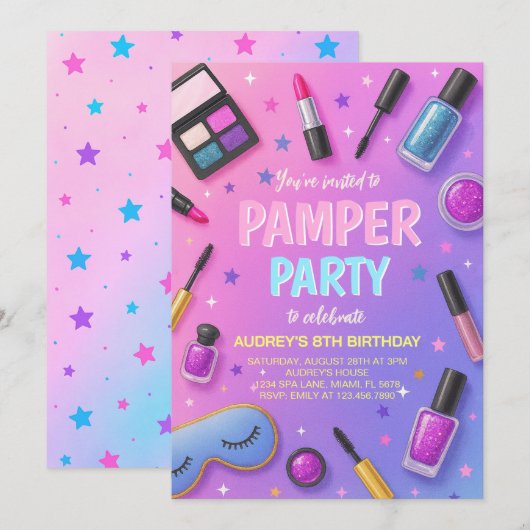 Girl Spa Pamper Party Birthday Invitation Kaart (Voorkant / Achterkant)