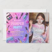 Girl Spa Pamper Party Birthday Photo Invitation Kaart (Voorkant)