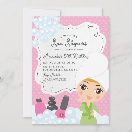 Girl Spa Sleepover Birthday Party Invitation Kaart (Voorkant)