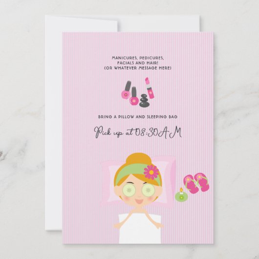 Girl Spa Sleepover Birthday Party Invitation Kaart (Achterkant)