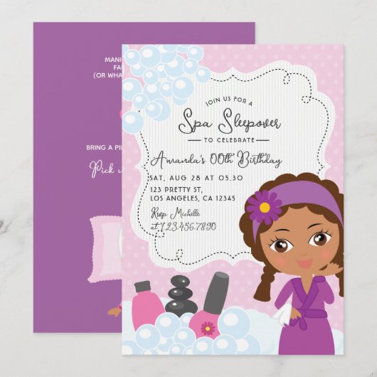 Girl Spa Sleepover Birthday Party Invitation Kaart (Voorkant / Achterkant)