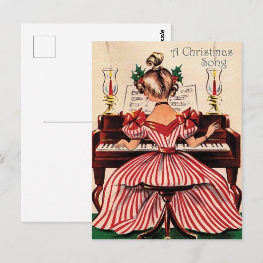 Girl speelt kerstliedje op piano,  briefkaart (Voorkant / Achterkant)
