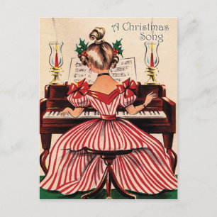 Girl speelt kerstliedje op piano,  briefkaart