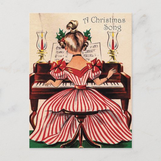 Girl speelt kerstliedje op piano,  briefkaart (Voorkant)