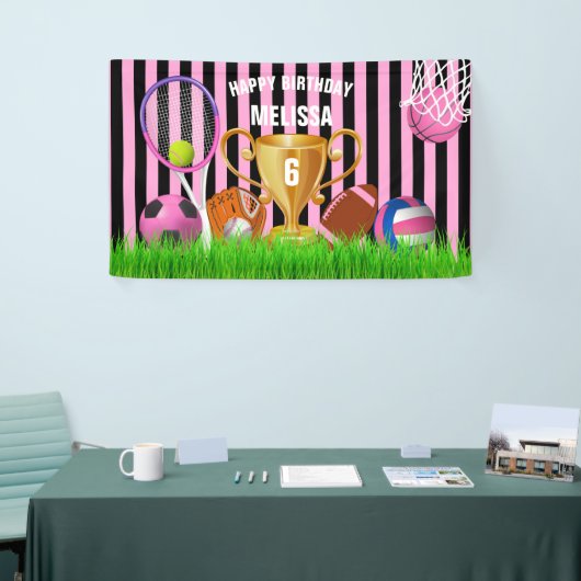 Girl Sports Pink Theme Birthday Banner (Beurs)