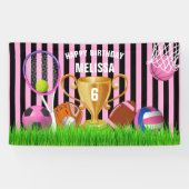 Girl Sports Pink Theme Birthday Banner (Horizontaal)