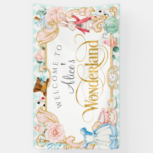 Girl Spring jarig Alice in wonderland theefeestje Spandoek (Verticaal)