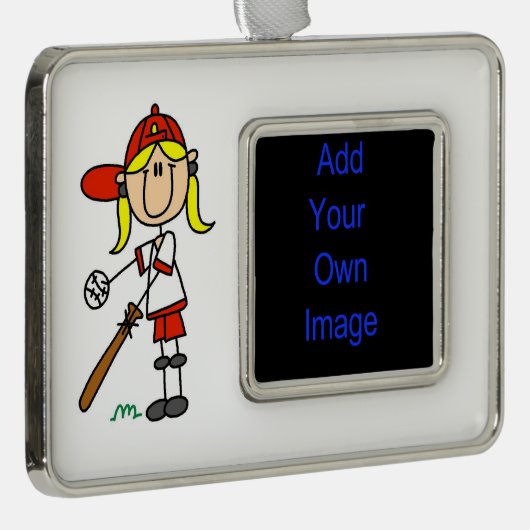 Girl Stick Figuur Baseball bij Bat Framed Ornament (Rechts)