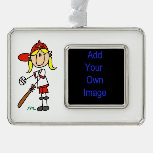 Girl Stick Figuur Baseball bij Bat Framed Ornament (Voorkant)
