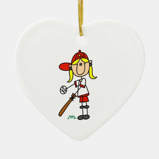 Girl Stick Figuur Baseball bij Bat Keramisch Ornament (Voorkant)