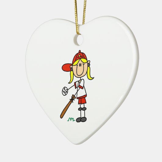 Girl Stick Figuur Baseball bij Bat Keramisch Ornament (Links)