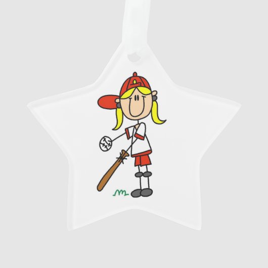 Girl Stick Figuur Baseball bij Bat Ornament (achterkant)