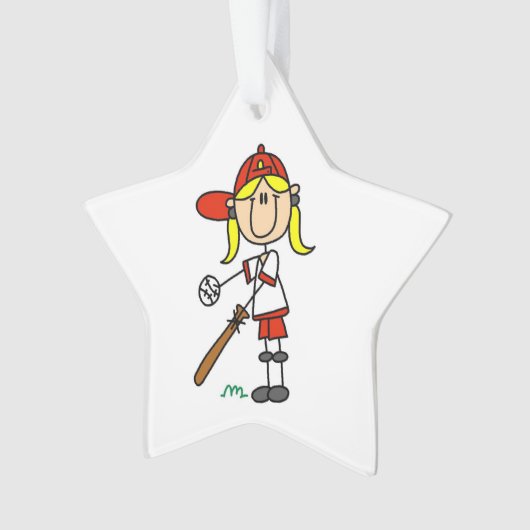 Girl Stick Figuur Baseball bij Bat Ornament (voorkant)