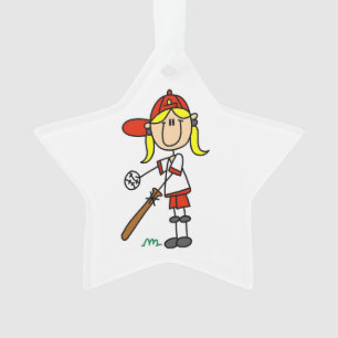 Girl Stick Figuur Baseball bij Bat Ornament