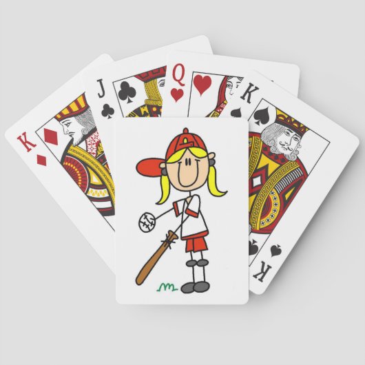 Girl Stick Figuur Baseball bij Bat Pokerkaarten (Achterkant)