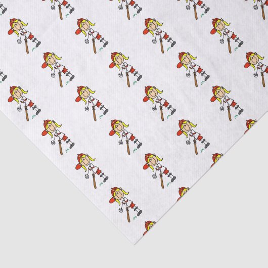 Girl Stick Figuur Baseball bij Bat Tissuepapier (Detail)