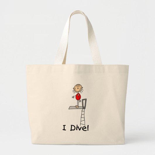 Girl Stick Figuur Diver Bag Grote Tote Bag (Voorkant)