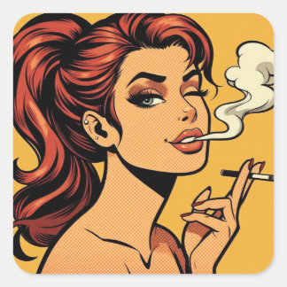 Girl Stoner | Comic book pop art | Smoking lovers Vierkante Sticker