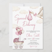 Girl Storck Special Delivery Baby shower Kaart (Voorkant)