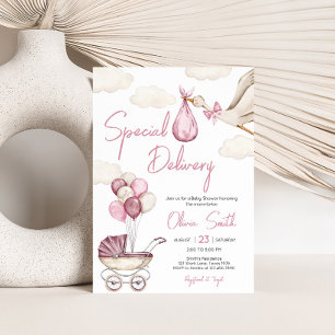 Girl Storck Special Delivery Baby shower Kaart
