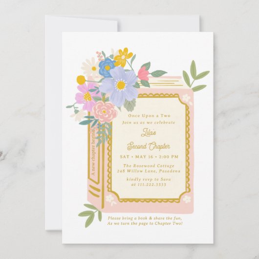 Girl Storybook 2nd Birthday Invitation  Kaart (Voorkant)