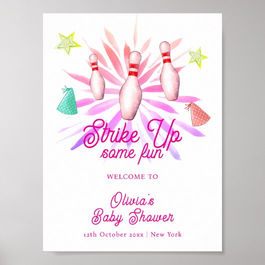 Girl Strike Up Bowling Baby Shower Welcome Poster (Voorkant)
